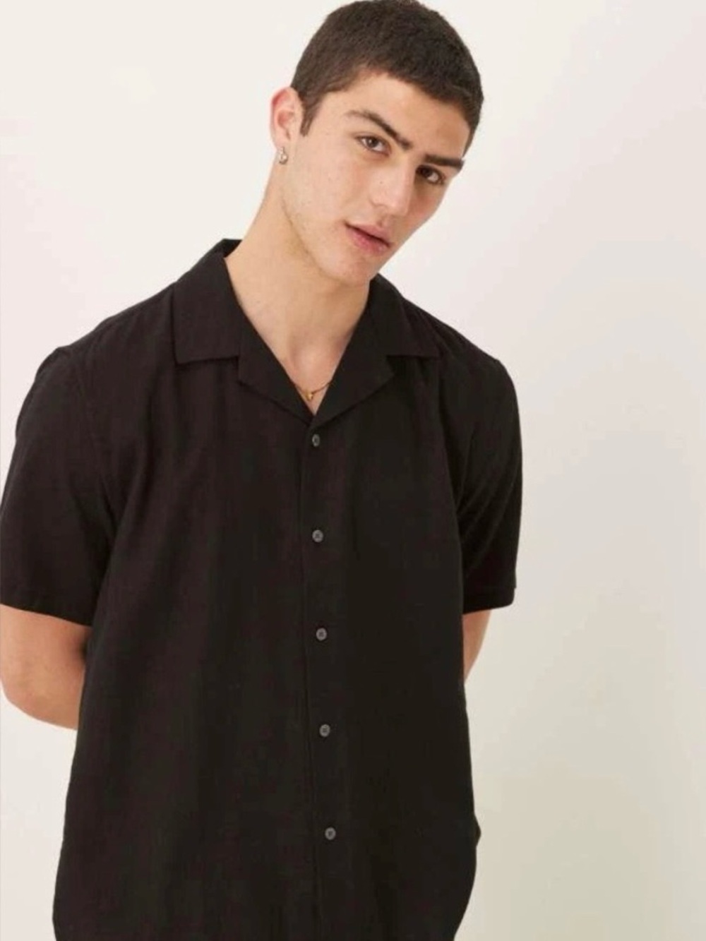 Abercrombie & Fitch Mens Small Summer Linen Blend Short Sleeve Shirt Black